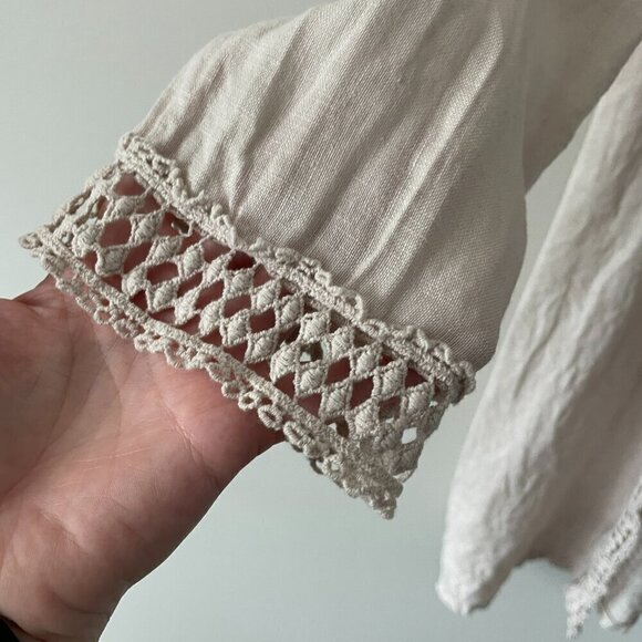 Lungo L'Arno Crochet Trim Linen Open Front Long Sleeve Cardigan Cream Small - Picture 7 of 9